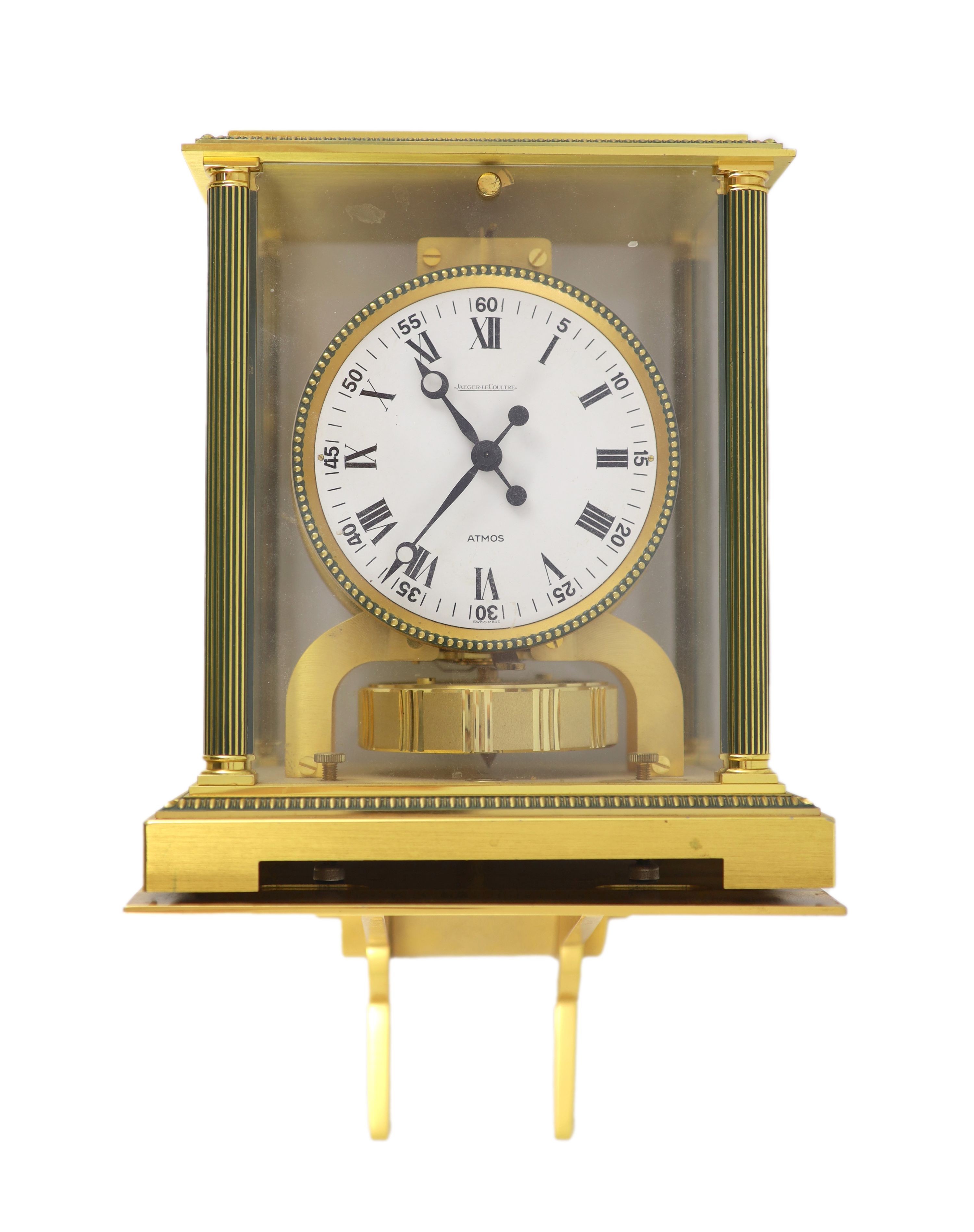 A Jaeger le Coultre gilt brass Atmos clock, clock width 21cm depth 16cm height 24cm